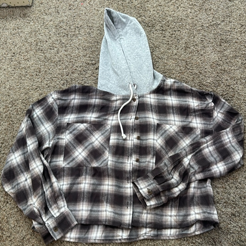 Cropped hooded flannel, worn a few times (like 3 max).